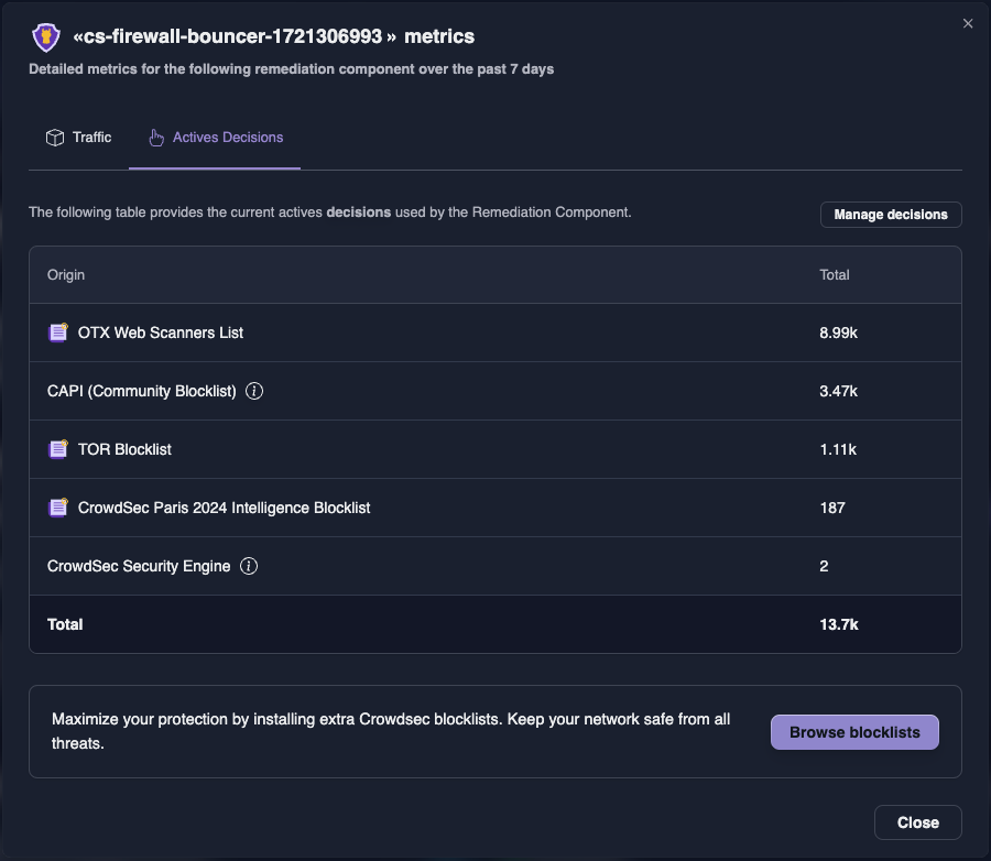 Security Engine details page