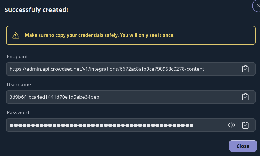 Generic Firewall Integration Credentials Screen