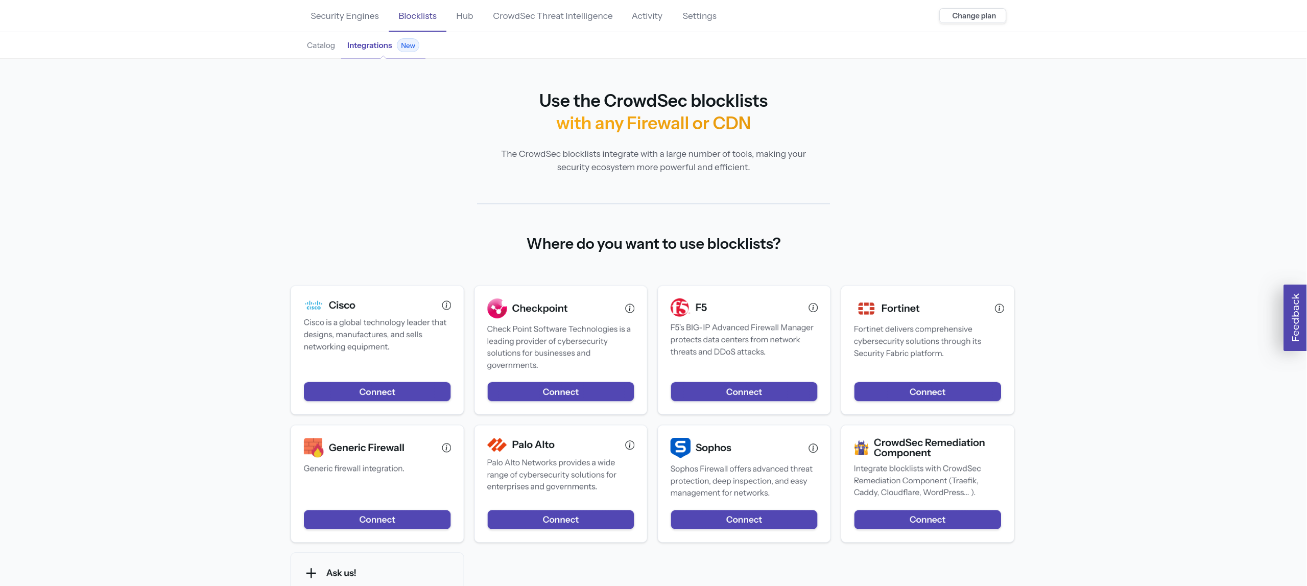 CrowdSec Integrations Screen